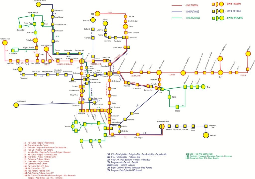 Harta rețelei de transport public din Arad